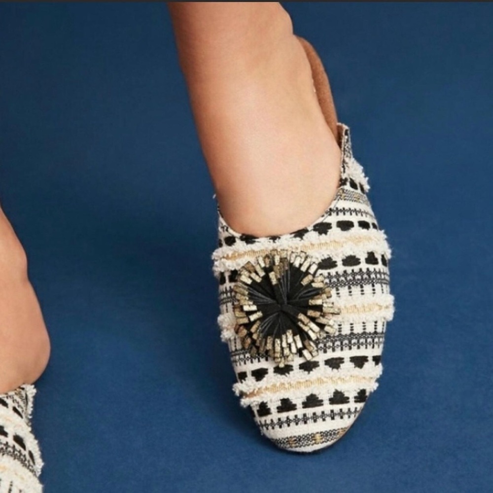 Anthropologie Tassel Pom Pom Slip On Mule